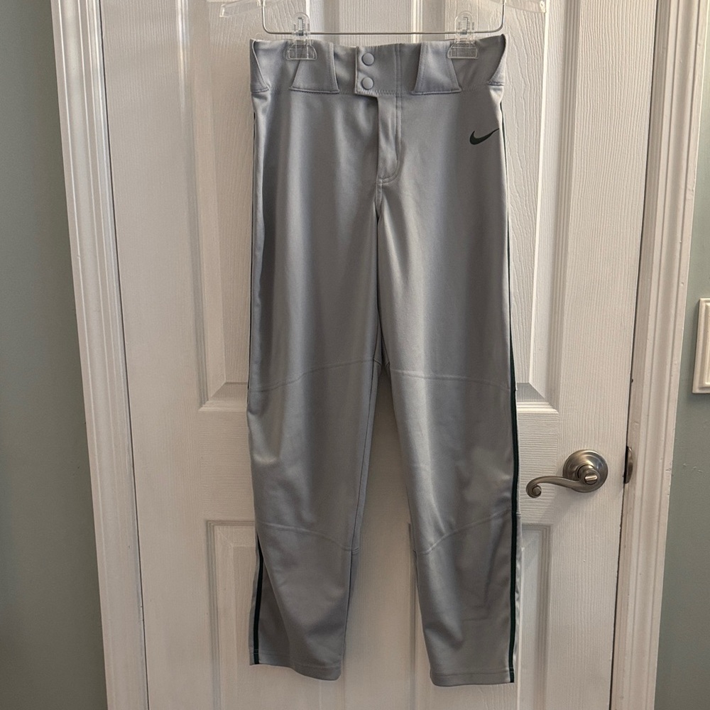 Nike Gray Performance Baseball Pants with Green Swoosh